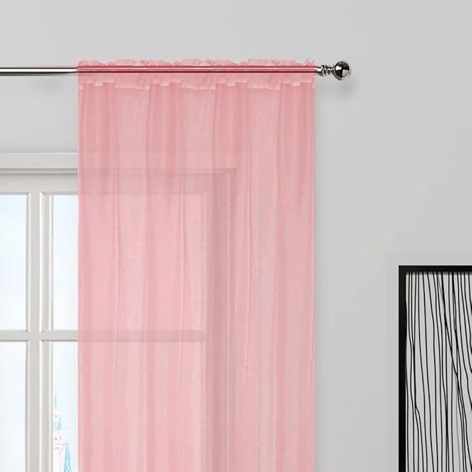 SpaceDresser Sheer Voile Window Treatment Rod Pocket Curtain Panels for Kitchen Bedroom Living Room Drapes Sunlight Filtering Privacy Semi Home Decor Assorted Colors Sizes (Blush, 52 W x 54 L)