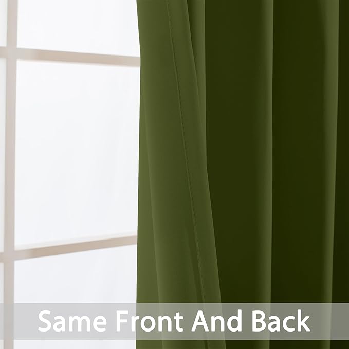 Yakamok Olive Green Blackout Curtains-Room Darkening Green Thermal Insulated Grommet Set of 2 Drapes for Bedroom Living Room, 52W x 72L,2 Panels