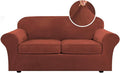 H.VERSAILTEX Real Velvet Plush 3 Piece Stretch Sofa Covers Couch Covers for 2 Cushion Couch Sofa Slipcovers (Base Cover Plus 2 Large Cushion Covers) Thick Soft Stay in Place (Large Sofa, Rust