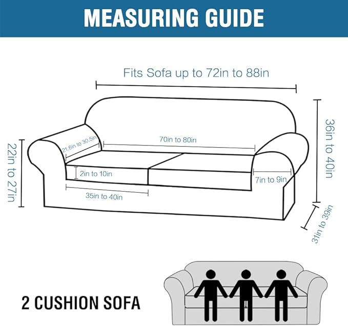 H.VERSAILTEX 3 Piece Stretch Sofa Covers for 2 Cushion Sofa Couch Covers for Living Room Furniture Cover (Base Cover Plus 2 Seat Cushion Covers) Thicker Jacquard Fabric(Large Sofa, Bronze Green)