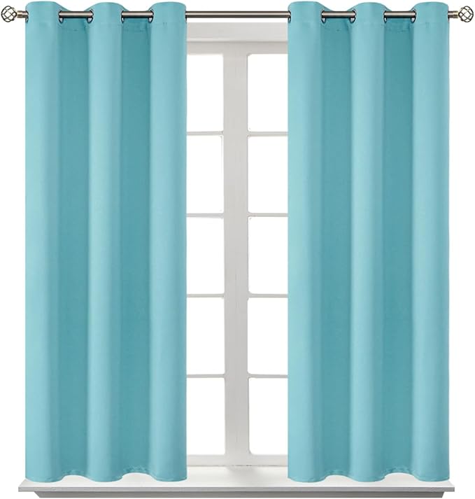BGment Baby Blue Short Curtains for Kitchen Window, Room Darkening Curtains 45 Inch Length Thermal Insulated Drapes for Small Bedroom, Set of 2 Panels, 38 x 45 Inch