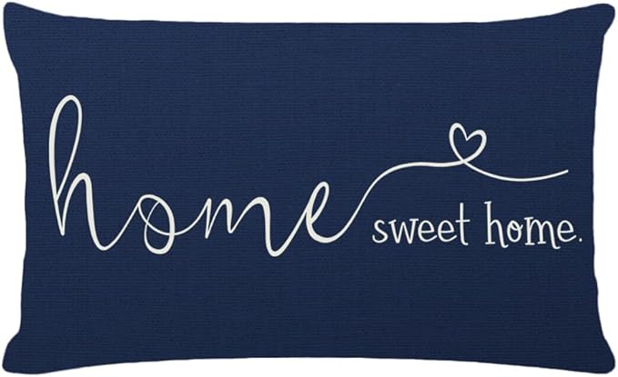 MFGNEH Home Sweet Home Quotes Farmhouse Pillow Covers 12x20 Inch,Farmhouse Decorative Lumbar Throw Pillow Case Cushion Cover,Housewarming Gift,Blue