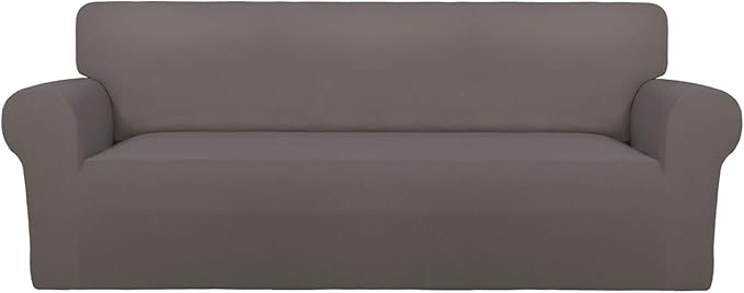 PureFit Super Stretch Sofa Slipcover – Spandex Non Slip Soft Couch Sofa Cover, Washable Furniture Protector with Non Skid Foam and Elastic Bottom for Kids, Pets （Oversized Sofa, Taupe）