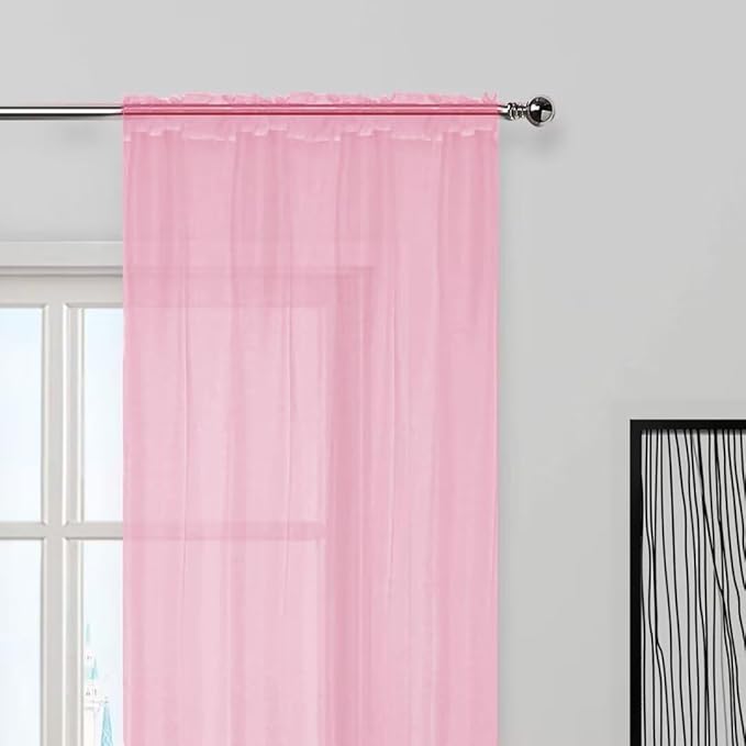 SpaceDresser Sheer Voile Window Treatment Rod Pocket Curtain Panels for Kitchen Bedroom Living Room Drapes Sunlight Filtering Privacy Semi Home Decor Assorted (Light Pink, 52 W x 108 L)