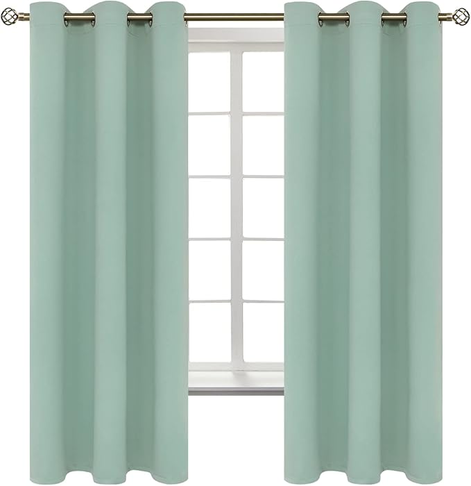 BGment Blackout Curtains - Grommet Thermal Insulated Room Darkening Bedroom and Living Room Curtains, Set of 2 Panels (42 x 63 Inch, Frosty Green)