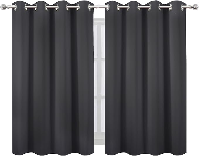 LEMOMO Dark Grey Thermal Blackout Curtains/52 x 45 Inch/Set of 2 Panels Room Darkening Curtains