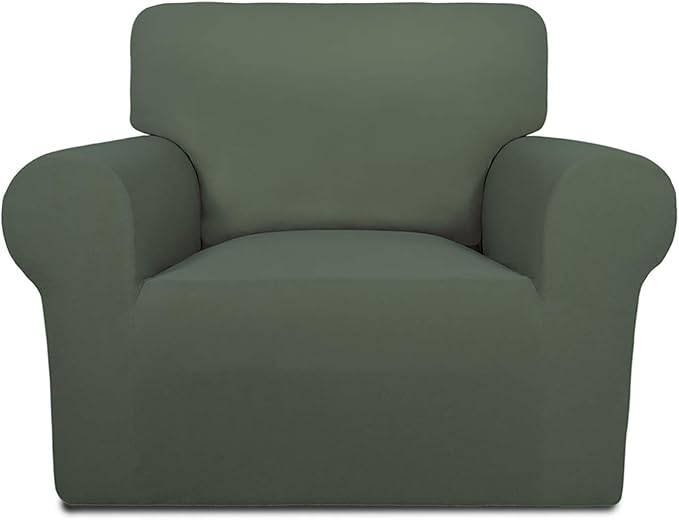 PureFit Super Stretch Chair Sofa Slipcover – Spandex Non Slip Soft Couch Sofa Cover, Washable Furniture Protector with Non Skid Foam and Elastic Bottom for Kids, Pets （Chair, Grayish Green）