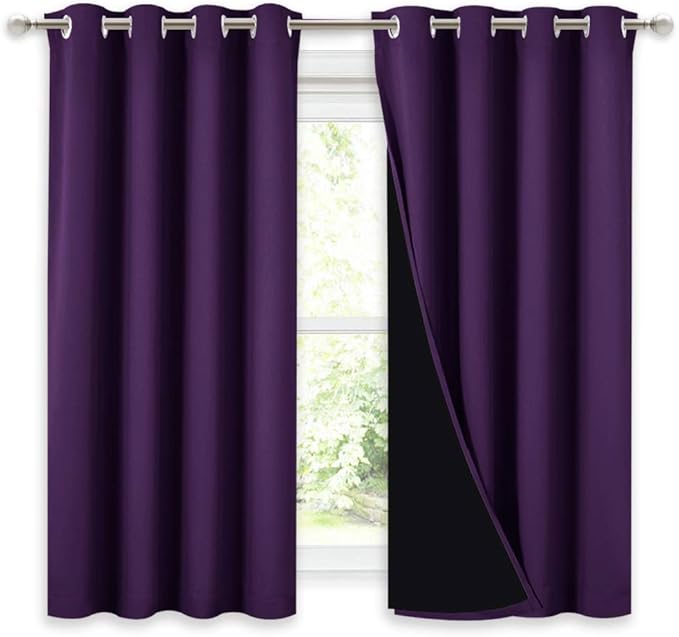 NICETOWN Kitchen Full Blackout Curtain Panels, Super Thick and Soft Insulated Window Covers, 100% Blackout Draperies with Black Backing for Cafe Window (Royal Purple, Set of 2 PCs, 52 by 54-inch)