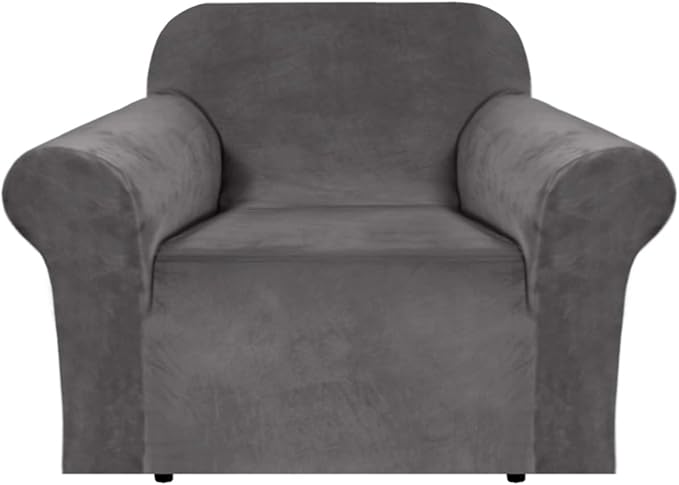 H.VERSAILTEX Stretch Velvet Armchair Cover Couch Covers 1 Cushion Chair Slipcover for Living Room Furniture Cover Crafted from Thick Comfy Rich Velour (Chair 31"-49", Gray)