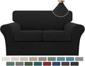 Turquoize 3 Piece Sofa Covers for 2 Cushion Couch Sofa Slipcover Soft Couch Cover for Dogs-Washable Sofa Furniture Covers with 2 Individual Cushion Covers, Feature Jacquard Fabric (Loveseat, Black)