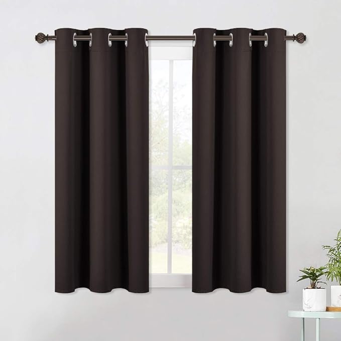 NICETOWN Blackout Curtain Panels for Bedroom, 2 Panels, Toffee Brown, W42 x L40-inch, Thermal Insulated Grommet Top Blackout Draperies and Drapes for Basement