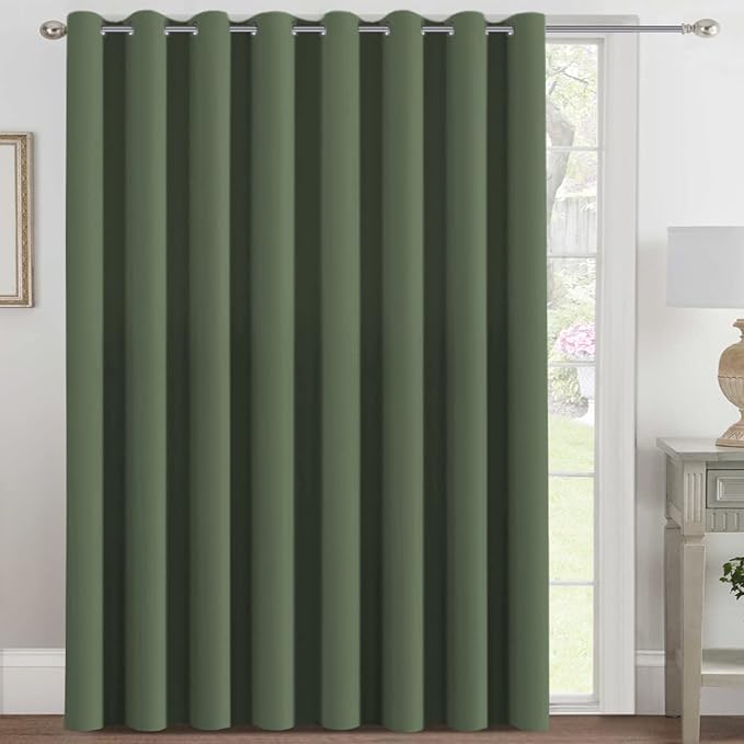 H.VERSAILTEX Blackout Patio Curtains 100 x 84 Inches for Sliding Door Extral Wide Blackout Curtain Panels Thermal Insulated Room Divider - Grommet Top, 7' Tall by 8.5' Wide - Bronze Green