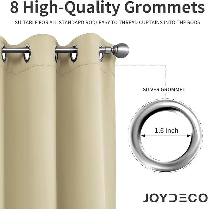 Joydeco Blackout Curtains for Bedroom 96 inch Long 2 Panels, Thermal Insulated Room Darkening Curtains with Grommets, Soft Window Drapes for Living Room (W52 x L96 Inch, Beige)