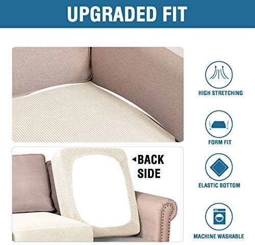 H.VERSAILTEX High Stretch Individual Seat Cushion Covers Sofa Slipcovers Couch Cushion Covers Sofa Covers Featuring Jacquard Textured Twill Fabric (2 Pack for 2 Cushion Loveseat, Natural, Medium)