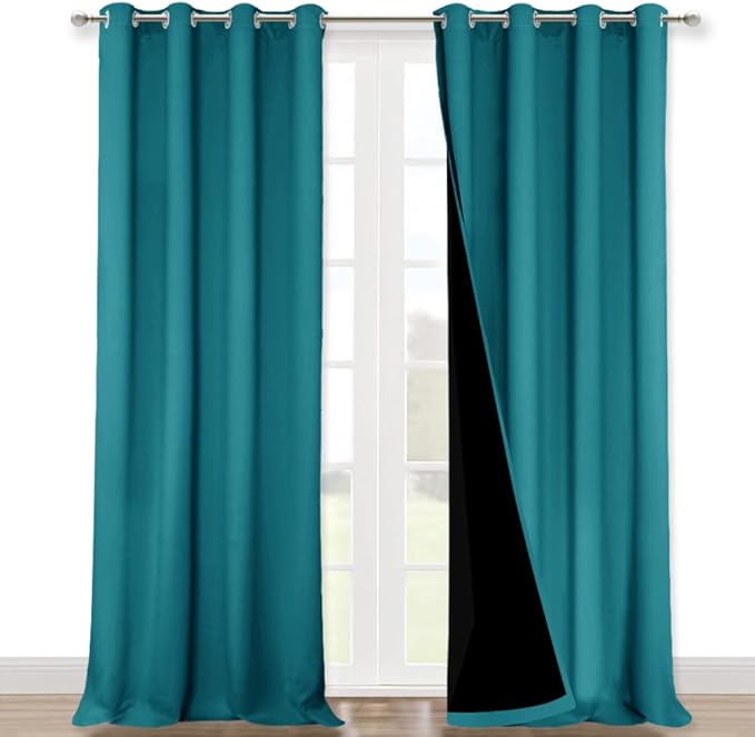 NICETOWN Full Shading Curtains for Windows, Super Heavy-Duty Black Lined Blackout Curtains for Bedroom, Privacy Assured Window Treatment (Peacock Teal, Pack of 2, 52 inches W x 95 inches L)