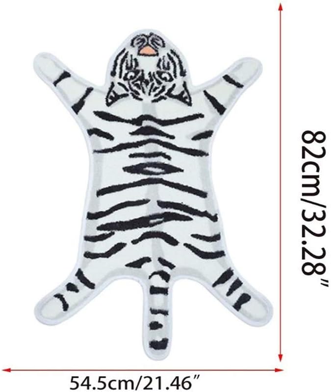 Tiger Print Rug Cartoon Cute Faux Area Rugs Fluffy Animal Print Mat Carpet Kids Small Rugs for Playroom Room Home Decor (2.6x1.8Ft /32.2" Lx21.4 W（54.5x82cm）,White)