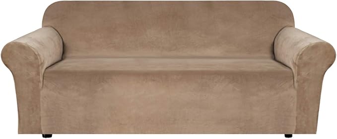 H.VERSAILTEX Stretch Velvet Sofa Covers Large Couch Covers Sofa Slipcovers Furniture Protector Soft with Non Slip Elastic Bottom, Feature Thick Comfy Rich Velour (Extra Wide Sofa 89"-105", Camel)
