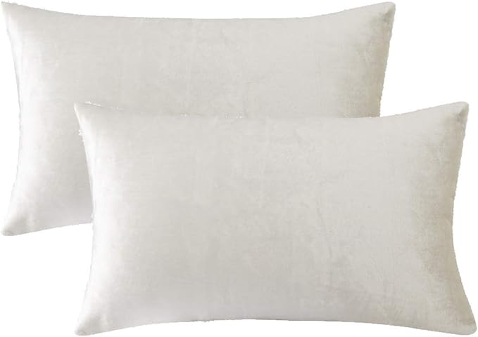 GIGIZAZA White Velvet 12x20 Lumbar Decorative Throw Pillow Covers Cases for Sofa Bed 2 Pack Soft Cushion Cover