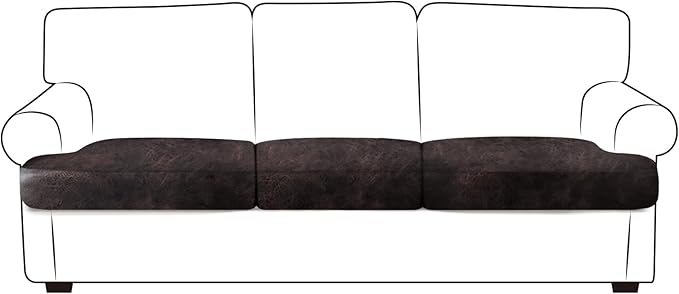 Leather Look Couch Cushion Covers Sofa Seat Slipcovers Sets Couches Furniture Protector for Sectional Armchair Loveseat Pets Kids Stretch Spandex Fabric (3 T-Cushion Sofa, Chocolate)