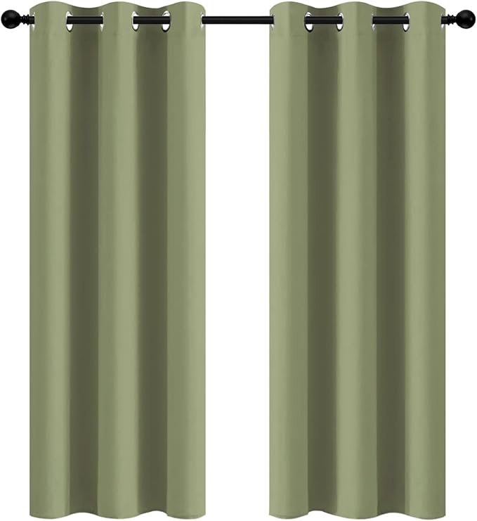 Yakamok Room Darkening Blackout Curtains for Bedroom,Thermal Insulated Grommet Top Light Blocking Window Drapes for Living Room,42W x 72L,Sage Green,2 Panels