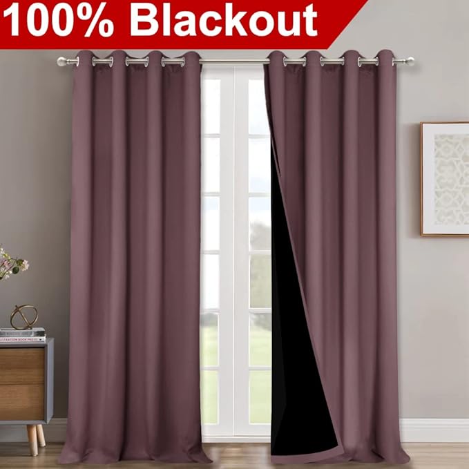 NICETOWN Full Shading Curtains 90 inches Long 2 Panels Set for Windows, Super Heavy-Duty Black Lined Blackout Curtains for Bedroom, Privacy Assured Window Treatment (Dry Rose, Pack of 2, 52 inches W)
