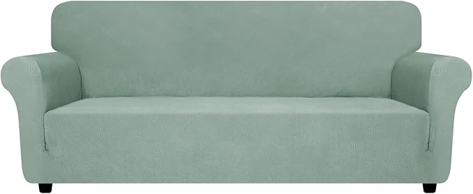 ZNSAYOTX Super Stretch Couch Cover (72"-92"), New Striped Sofa Covers Fitted Slipcovers with Elastic Bottom, Dog Cat Pets Proof Spandex Fabric Comfortable & Durable (Pea Green, Sofa)