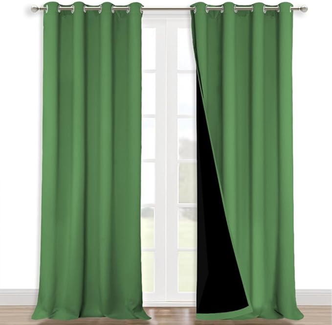 NICETOWN 100% Blackout Curtains for Windows, Pack of 2, 52" W x 108" L, Forest Green, Super Heavy-Duty Black Lined Total Darkness Drapes for Bedroom, Privacy Assured Window Treatment for Patio