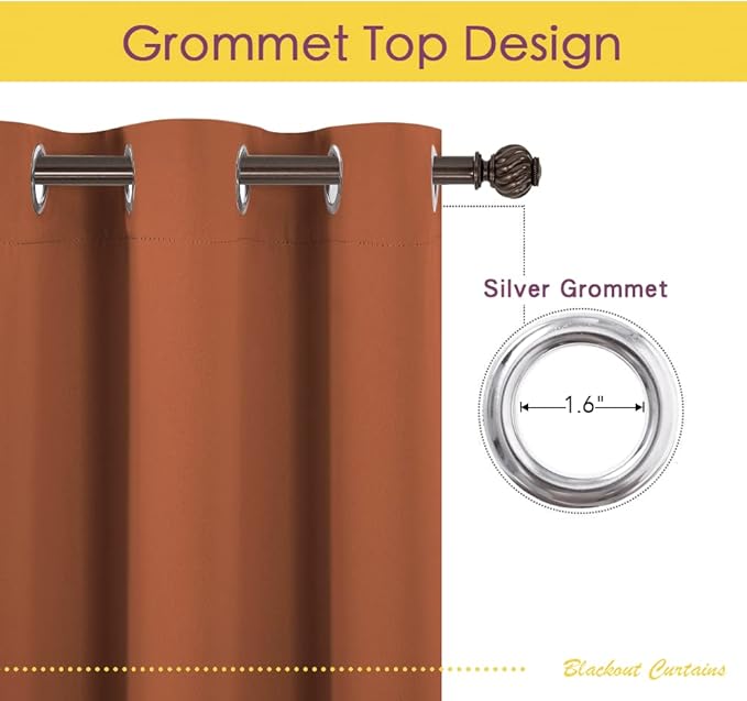 NICETOWN Blackout Draperies Curtains for Girls Room, Burnt Orange, 1 Pair, 42 x 80 inches, Nursery Essential Thermal Insulated Grommet Top Blackout Panels