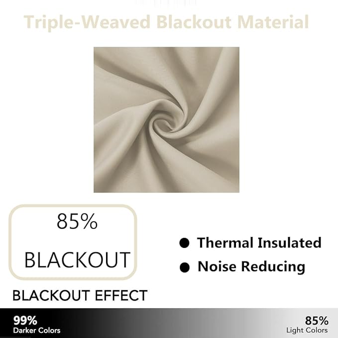 LEMOMO Light Beige Blackout Curtains 52 x 84 Inch Long Beige Curtains Set of 2 Panels Room Darkening Curtains for Living Room