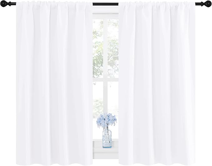 NICETOWN Window Curtain Panels - Rod Pocket Curtain Set for Bedroom (White, 2 Panels, 42 by 45)