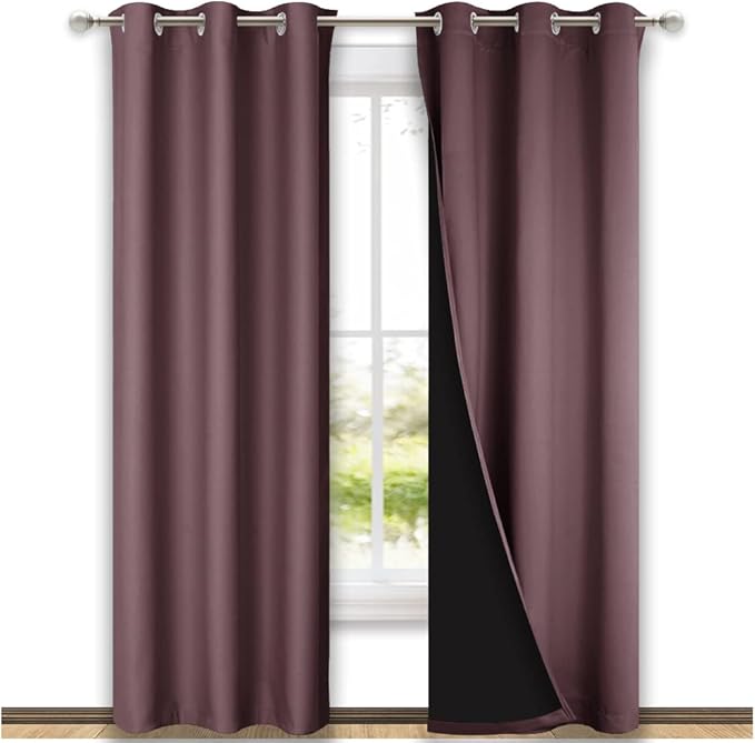 NICETOWN Full Shade Curtain Panels, 37" Wide x 80" Long, Dry Rose, Pair of Thermal Insulated & Energy Efficiency Blackout Drapes for Living Room, Lined Silky Performance Window Dressing