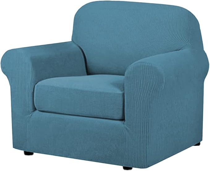H.VERSAILTEX 2-Pieces Armchair Cover Chair Slipcovers with Arms Furniture Protector Cover Fit Armchair Width Up to 47 Inch, Jacquard Spandex Couch Covers Armchair Slipcover - Storm Blue, Chair