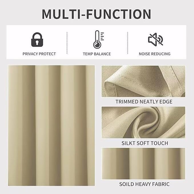 Joydeco Blackout Curtains for Bedroom 108 inch Long 2 Panels, Thermal Insulated Room Darkening Curtains with Grommets, Soft Window Drapes for Living Room (W52 x L108 Inch, Beige)