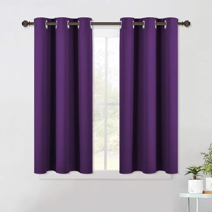 NICETOWN Thermal Insulated Blackout Draperies Curtains, Triple Weave Home Decoration Solid Ring Top Blackout Drape Panels for Bedroom (Set of 2, 42 x 45 Inch, Royal Purple)
