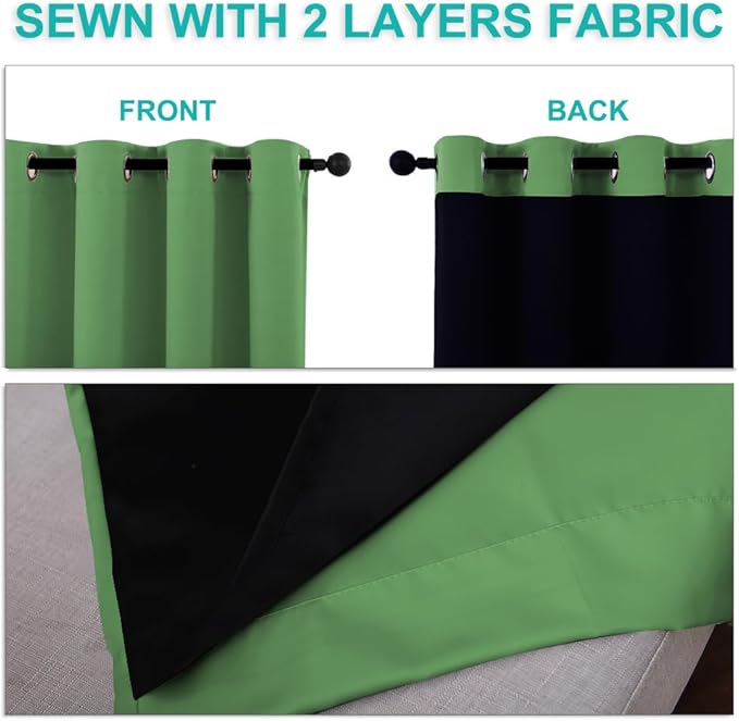 NICETOWN 100% Blackout Lined Curtains, Forest Green, 1 Pair, 42" Width x 63" Length Each Panel, 2 Thick Layers Completely Blackout Window Treatment Panels Thermal Insulated Drapes for Kitchen