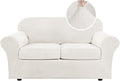 H.VERSAILTEX Real Velvet Plush 3 Piece Stretch Sofa Covers Couch Covers for 2 Cushion Couch Loveseat Covers Width Up to 72 Inch Feature Thick Soft Stay in Place (Medium Sofa, Porcelain White)
