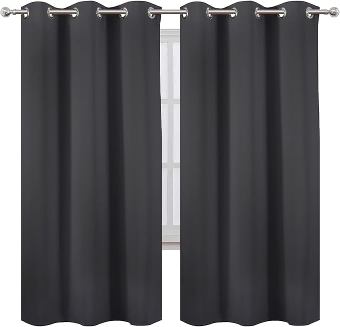LEMOMO Dark Grey Thermal Blackout Curtains/42 x 72 Inch/Set of 2 Panels Room Darkening Curtains for Bedroom