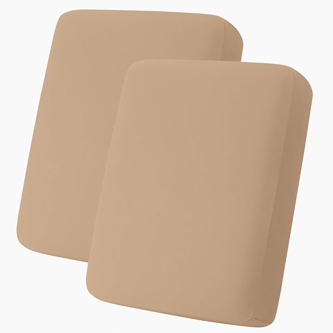 hyha Milk Silk Couch Cushion Covers, Soft Magic Sofa Covers Washable for 2 Cushion Couch, Stretch Sectional Outdoor Cushion Covers for Patio Furniture with Elastic Bottom(2 Packs, Camel)