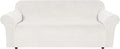 H.VERSAILTEX Stretch Velvet Sofa Covers for 3 Cushion Couch Covers Furniture Protector Soft with Non Slip Elastic Bottom, Crafted from Thick Comfy Rich Velour (Large Sofa 90"-97", Porcelain White)