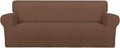 PureFit Super Stretch Oversized Sofa Slipcover – Spandex Non Slip Soft Couch Sofa Cover, Washable Furniture Protector with Non Skid Foam and Elastic Bottom for Kids, Pets （Oversized Sofa, Brown）