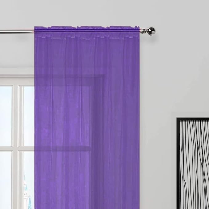 SpaceDresser Sheer Voile Window Treatment Rod Pocket Curtain Panels for Kitchen Bedroom Living Room Drapes Sunlight Filtering Privacy Semi Home Decor Assorted (Purple, 52 W x 84 L)