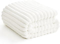 HIMEET Off White Ribbed Twin Blanket for Bed - 300GSM Lightweight Soft Fleece Blanket for Women, Cozy Blankets Graduation Birthday Gifts, Striped Spring Home School Dorm Decor, Off White, 60x80 Inches