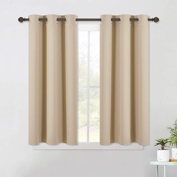 NICETOWN Room Darkening Curtain Panels for Living Room, Thermal Insulated Grommet Room Darkening Draperies/Drapes for Window (Biscotti Beige, 2 Panels, W42 x L45 -Inch)