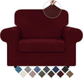 WEERRW Velvet Stretch Chair Sofa Slipcover - 2 Pieces Luxury Soft Velvet Plush Couch Cover Furniture Protector with Elastic Bottom for Pets, Machine Washable, Burgundy, Small