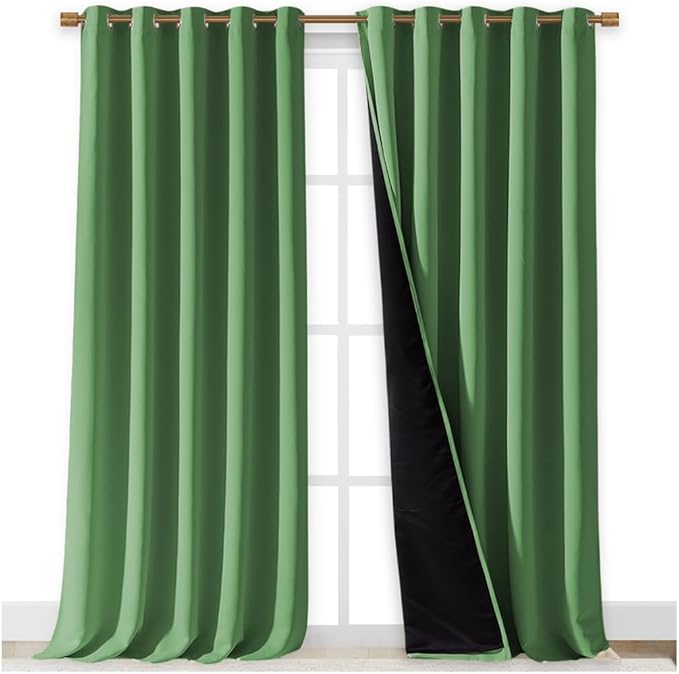 NICETOWN Full Shading Curtains for Windows, Forest Green, Pack of 2, 70 inches W x 95 inches L, Super Heavy-Duty Black Lined Blackout Curtains for Bedroom, Privacy Assured Window Treatment