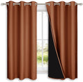 NICETOWN 100% Blackout Short Curtains with Black Liners, 2 Panels, 37" W by 60" L, Burnt Orange, Solid Thermal Insulated Full Blackout 2-Layer Lined Drapes, Energy Efficiency Window Drapes for Bedroom