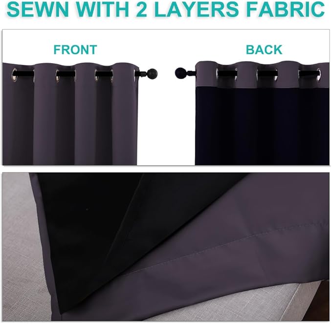 NICETOWN 100% Blackout Blinds, Set of 2, 46" x 102", Greyish Purple, Laundry Room Decor Window Treatment Curtains for Large Patio Sliding Door, Thermal Insulated Curtains for Bedroom