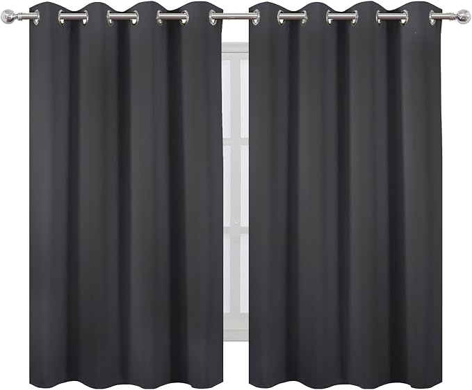 LEMOMO Dark Grey Thermal Blackout Curtains/52 x 54 Inch/Set of 2 Panels Room Darkening Curtains for Bedroom