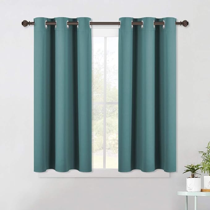 NICETOWN Bedroom Curtain Panels Blackout Draperies, Thermal Insulated Solid Grommet Blackout Curtains/Drapes (Sea Teal, One Pair, 42 by 45-Inch)