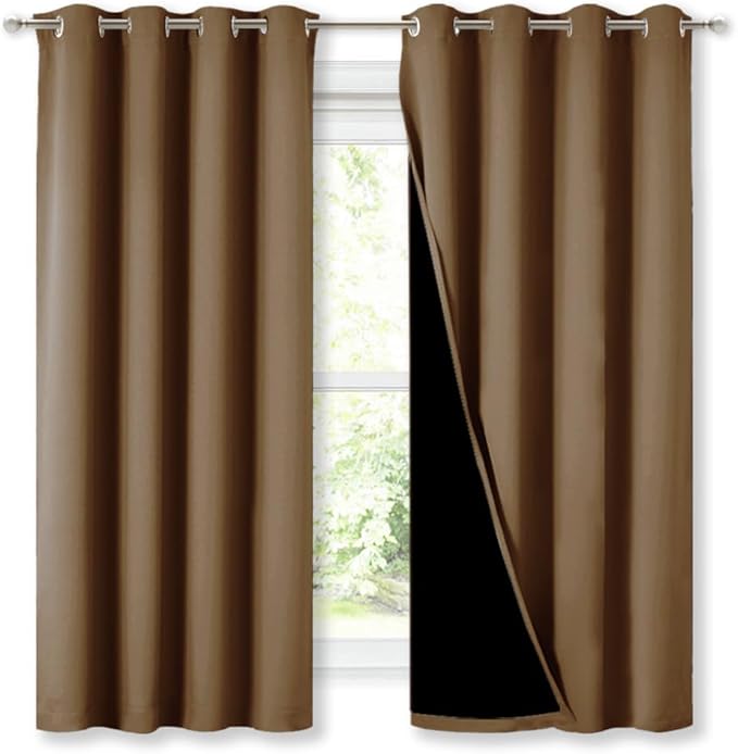 NICETOWN 100% Blackout Curtains 54 inches Long, Gold Brown, 1 Pair, 52 inches Width Each Panel, Double-Deck Completely Blackout Window Treatment Thermal Insulated Lined Drapes for Small Window